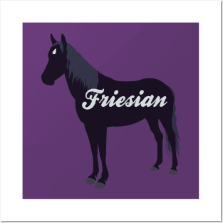 Blue Black Minimal Friesian Horse Silhouette Posters and Art